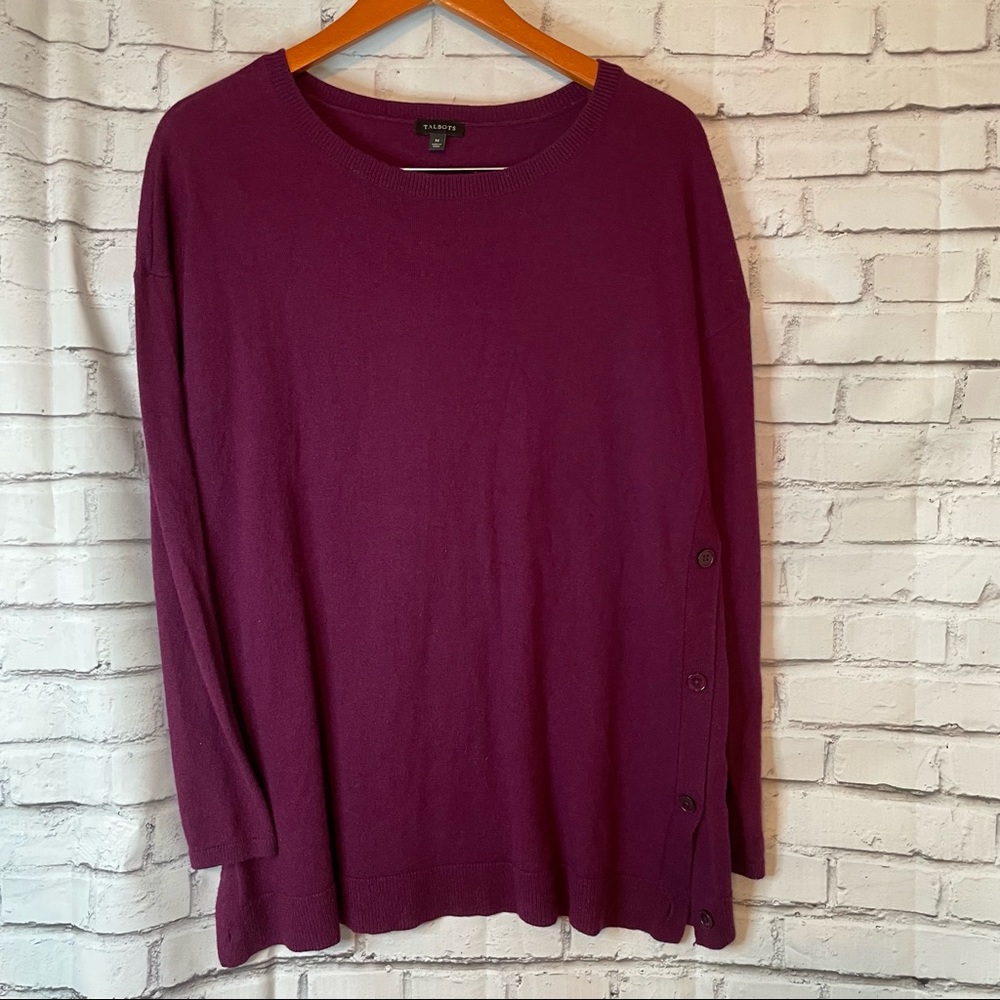 Talbot Eggplant Sweater with Faux Button Down Sides